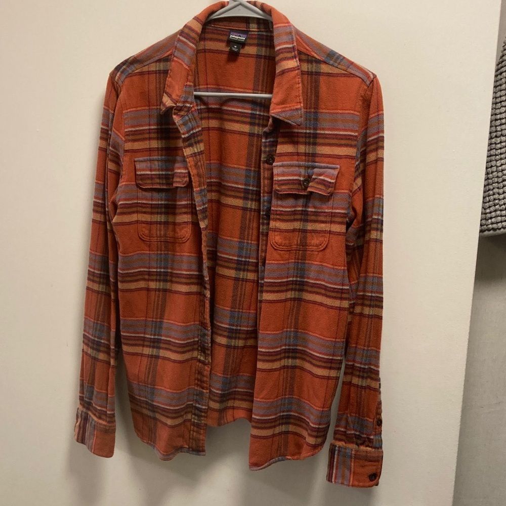 Patagonia Rust Orange Blue Plaid Button-Up Flannel Shirt